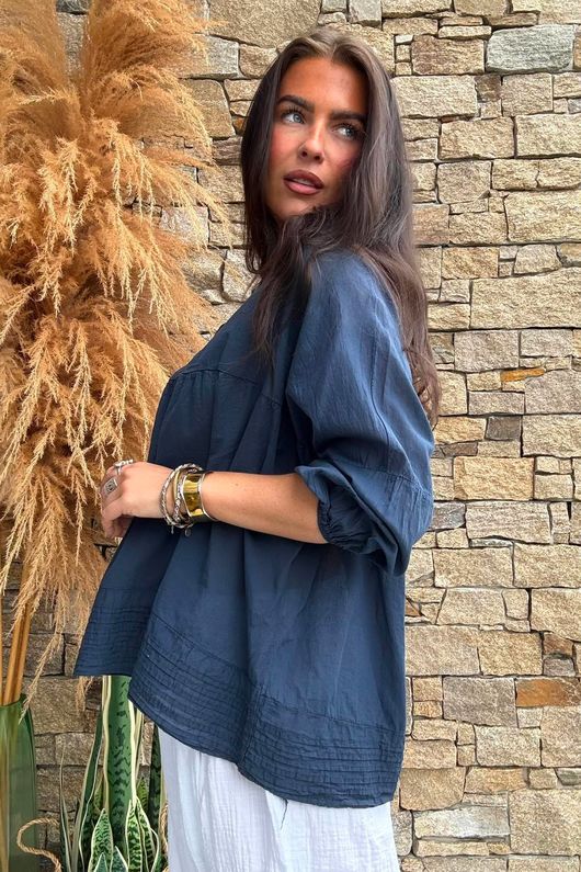 Prairie Pintuck Cotton Smock Navy